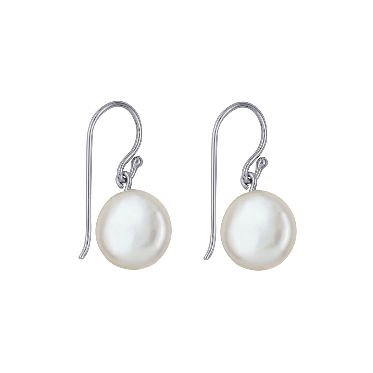 Sterling Silver 12mm Coin Pearl Hook Earrings