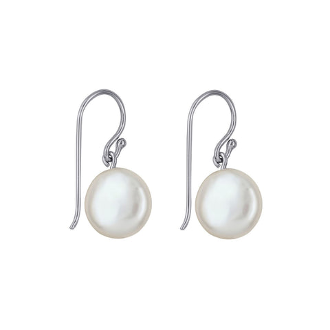Sterling Silver 12mm Coin Pearl Hook Earrings