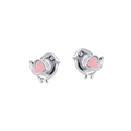 Sterling Silver Bird Stud Earrings With Pink Enamel Hearts