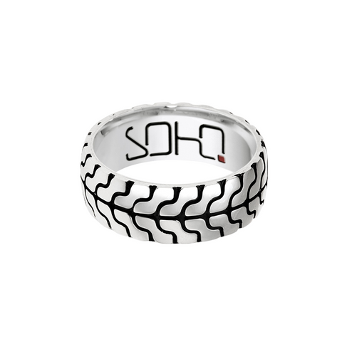 Men's Sterling Silver Oxidised Patterned Wedding Ring