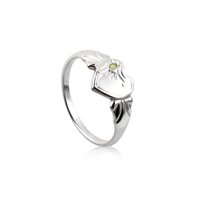 Sterling Silver Single Heart Peridot Signet Ring