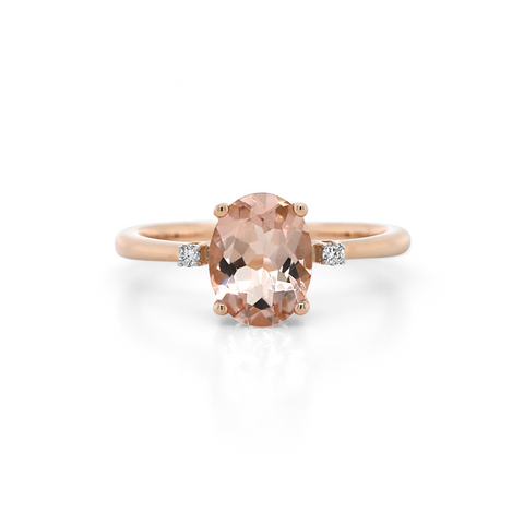 9ct Rose Gold Oval Morganite & Diamond Ring