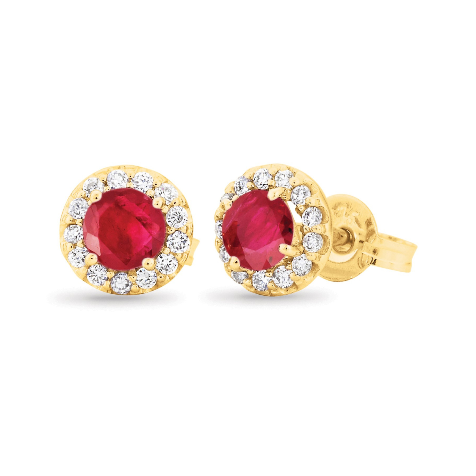 9ct Yellow Gold Ruby Stud Earrings With Diamond Halo