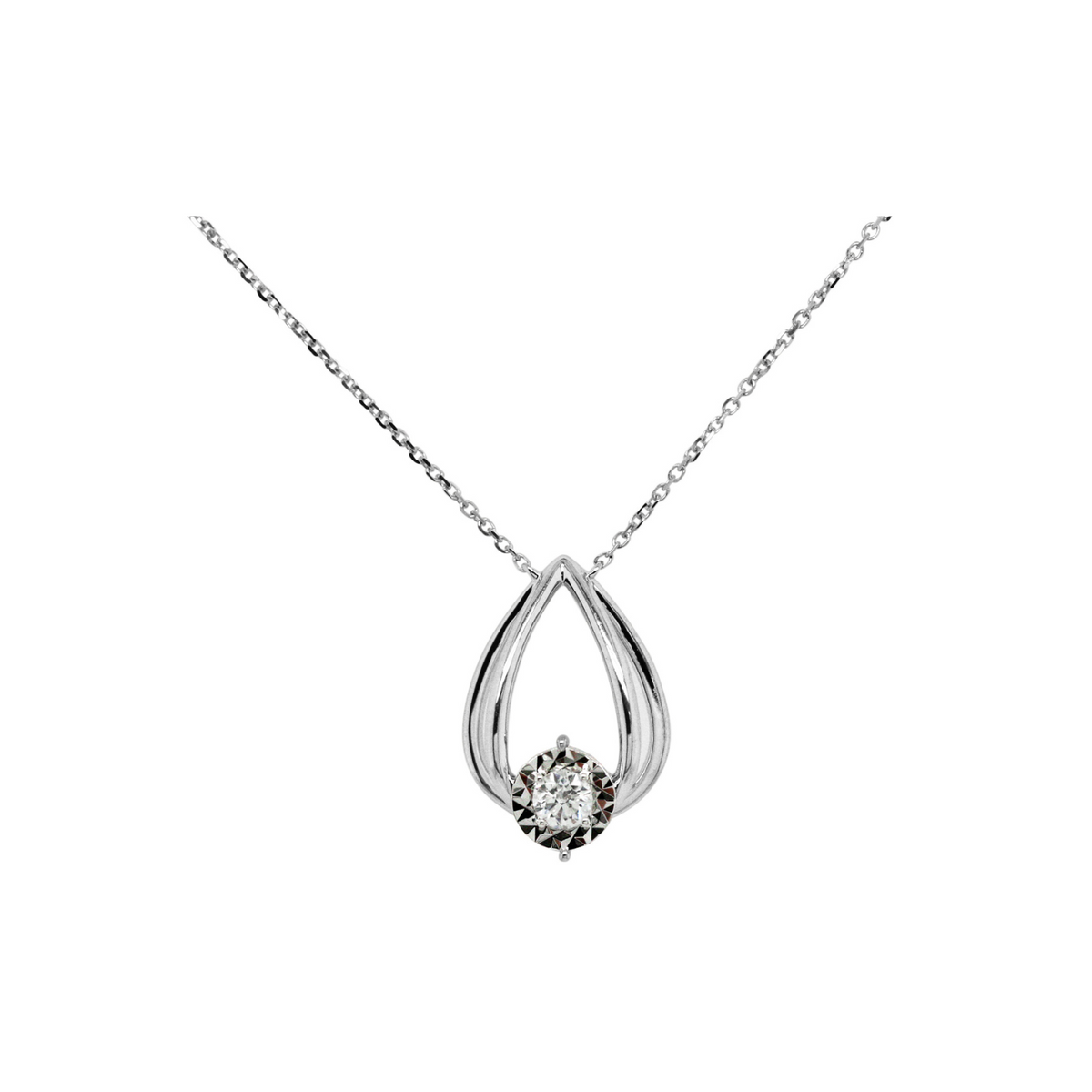 9ct White Gold Teardrop Shape Diamond Pendant