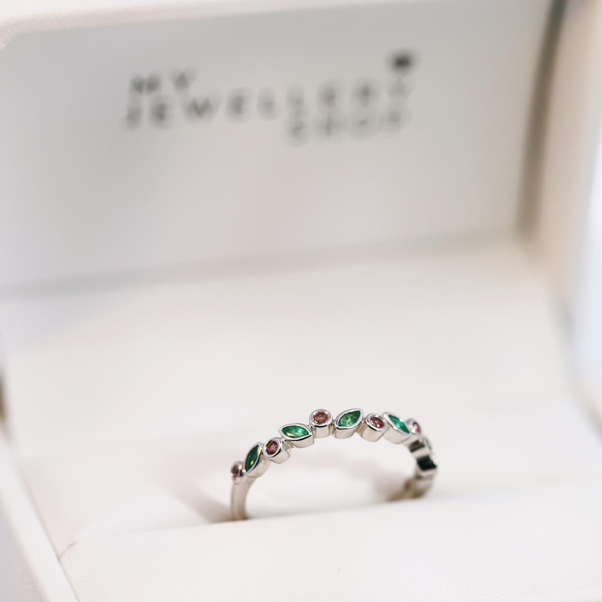 9ct White Gold Emerald & Pink Tourmaline Ring