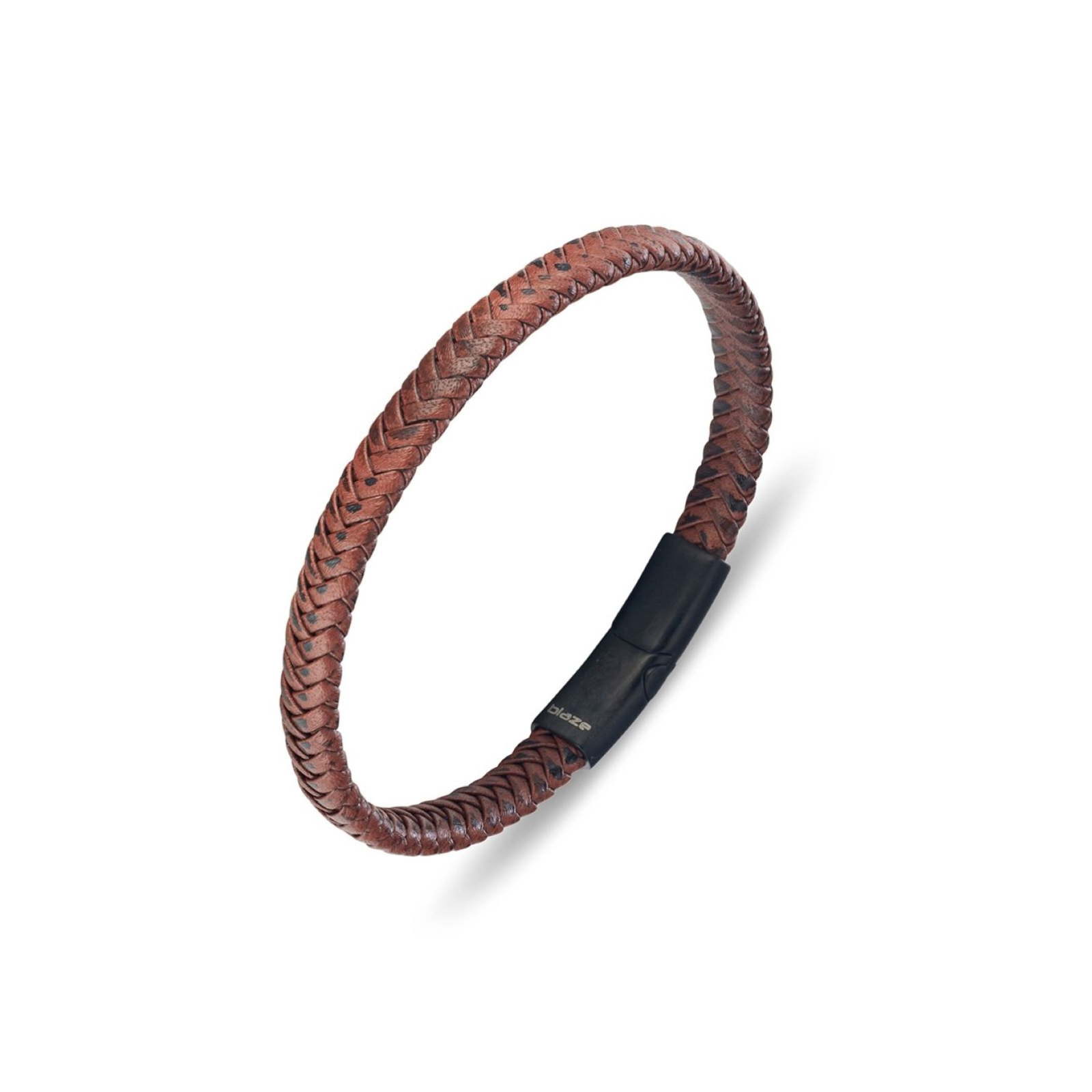 Men's Stainless Steel Brown Leather Braid Bracelet