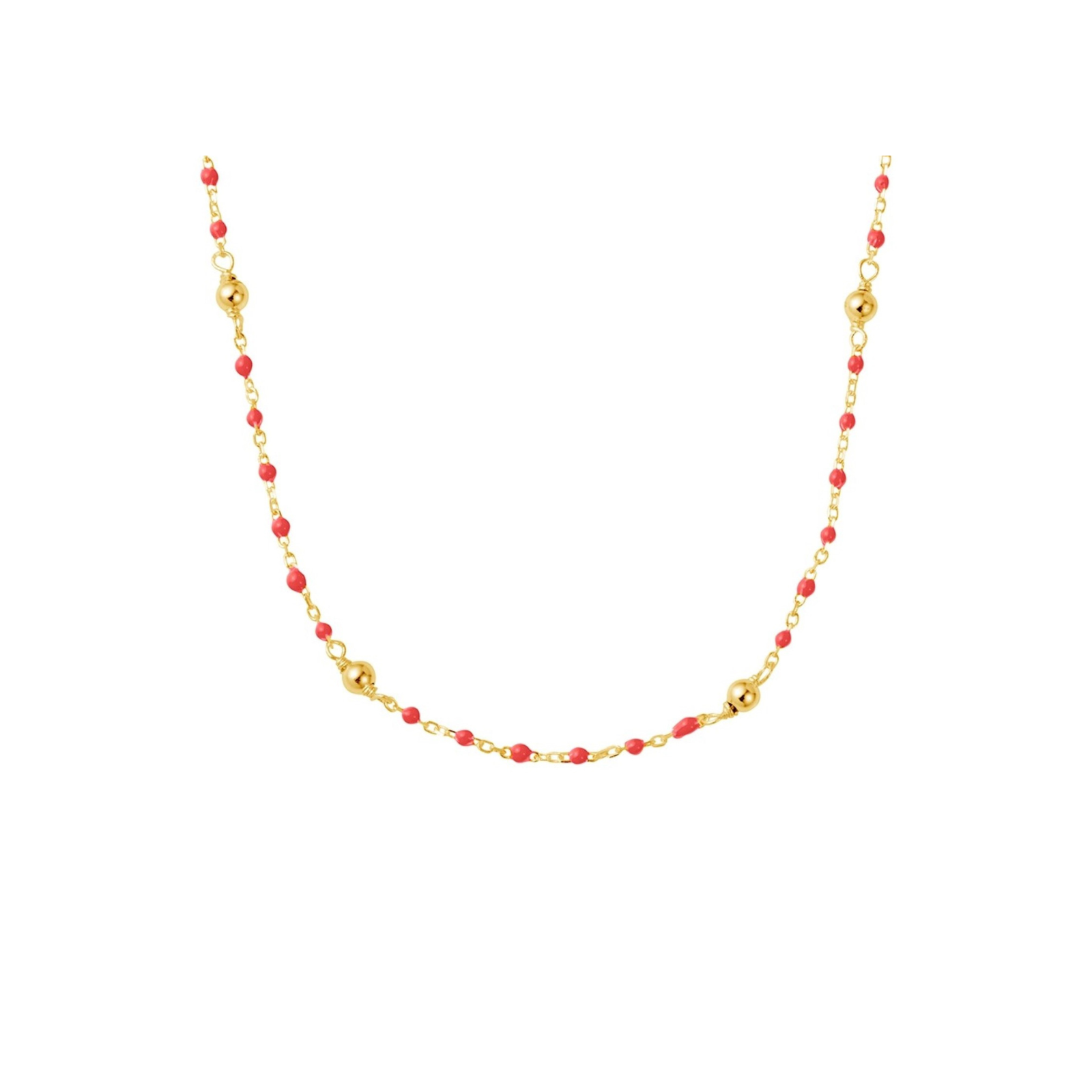 Yellow Gold Plated Short Coral Enamel Necklace