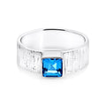 Sterling Silver Square Swiss Blue Topaz Ring With Textured Band