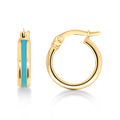 9ct Yellow Gold Huggie Earrings With Turquoise Enamel Inlay