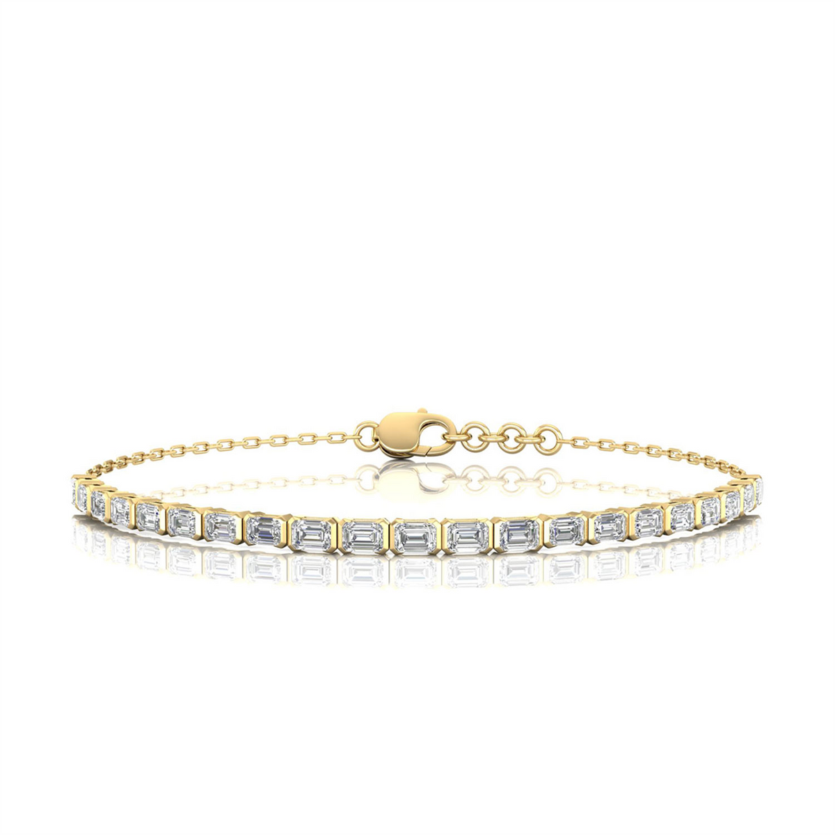 9ct Yellow Gold Emerald Cut Lab Grown Diamond Tennis Bracelet