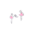 Sterling Silver Pink Enamel Ballerina Studs