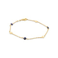 9ct Yellow Gold Bracelet Stationed With Enamel Evil Eye & Polished Disc