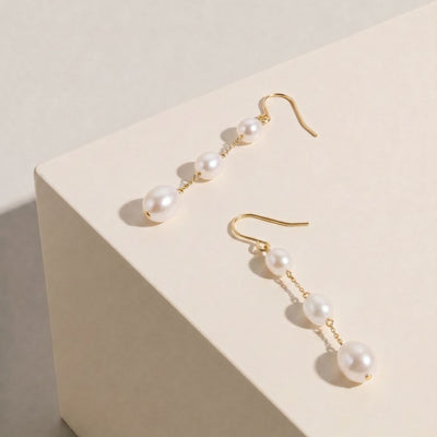 9ct Yellow Gold Ida Freshwater Pearl Drop Earrings - alternate
