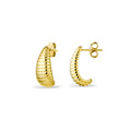 Yellow Gold Plated Ribbed Teardrop Half Hoop Stud