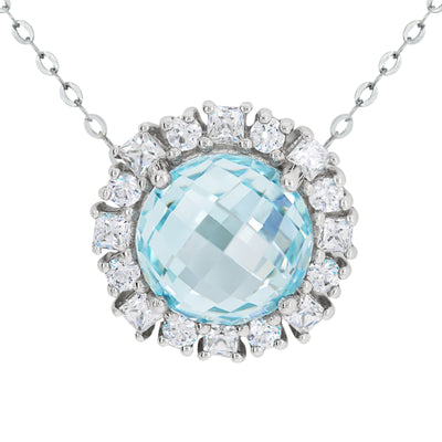 9ct White Gold Blue Swarovski CZ Pendant With Halo