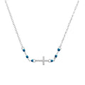 Sterling Silver CZ Cross With Turquoise Enamel Necklace