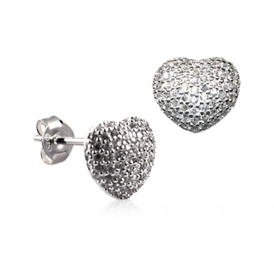 Sterling Silver CZ Puff Heart Studs - alternate view