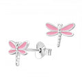 Sterling Silver Pink Enamel Dragonfly Stud Earrings
