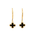 9ct Yellow Gold Sleeper With Onyx Four Leaf Clover Drop