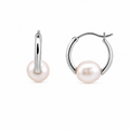 Sterling Silver Oval Freshwater Pearl Hoop Earrings