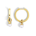 9ct Yellow Gold Huggies With Freshwater Pearl Drop