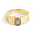 9ct Yellow Gold Opal Ring On Textured Band