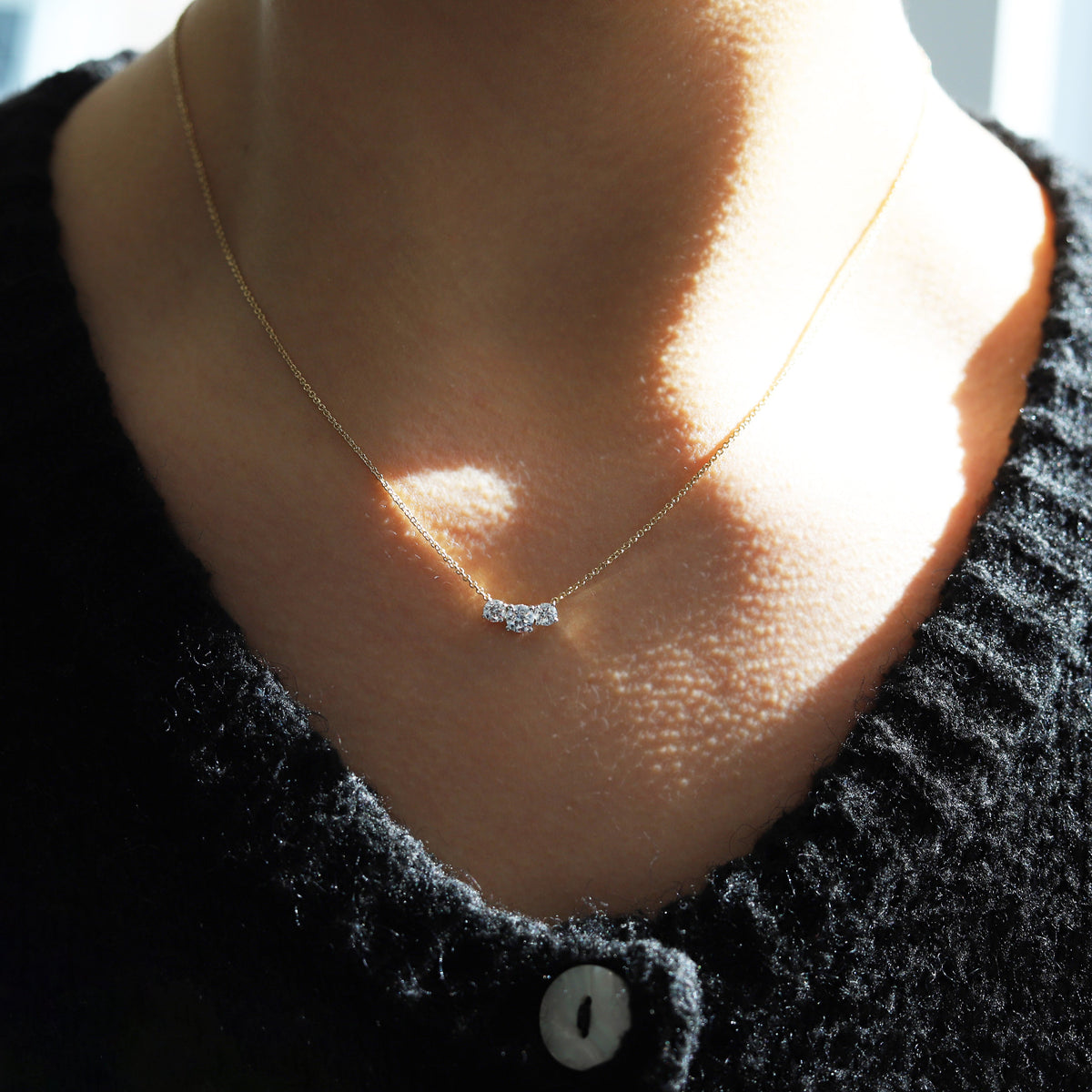 9ct Yellow Gold Lab Grown Diamond Trilogy Necklace