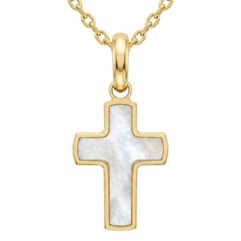 9ct Yellow Gold Mother Of Pearl Cross