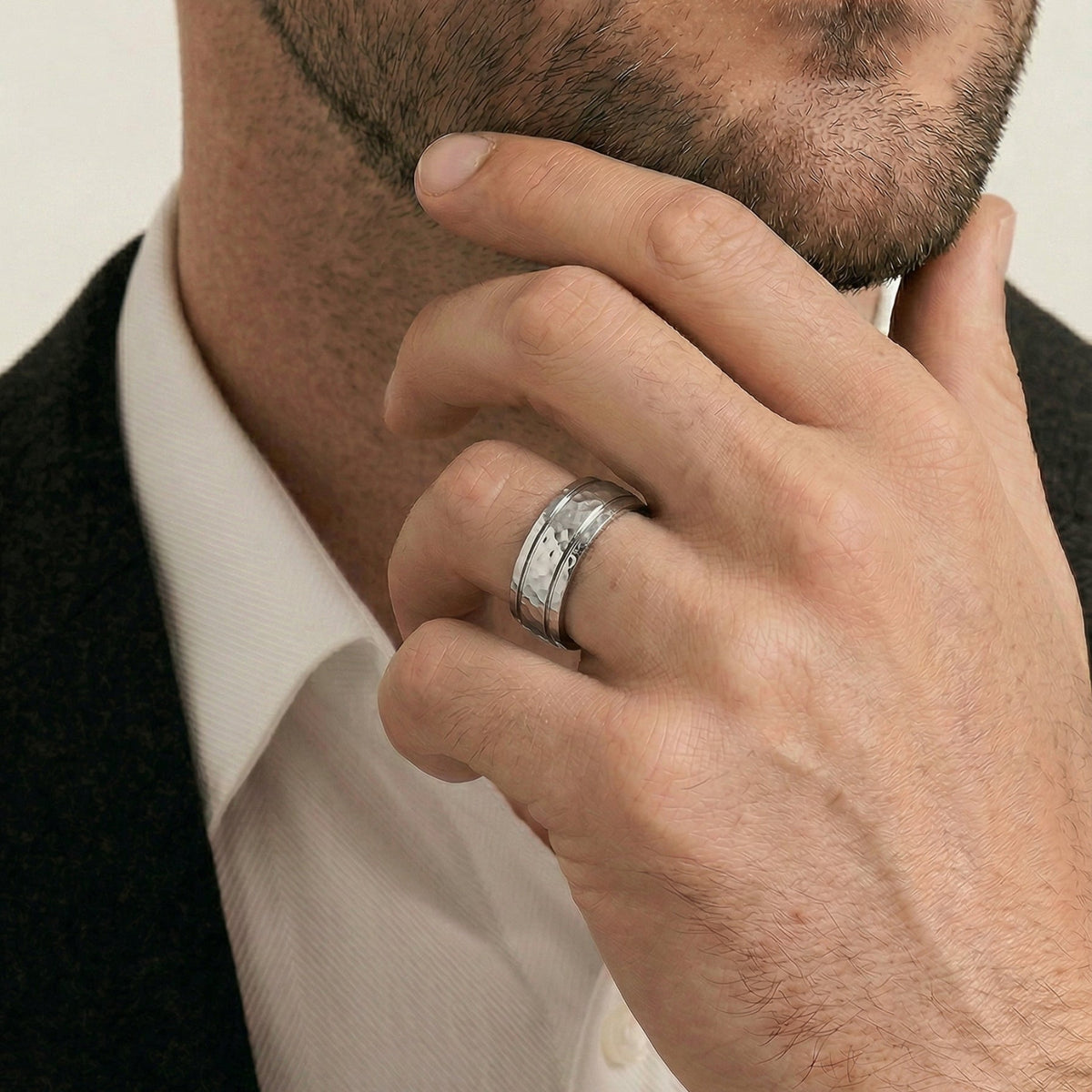 Stainless Steel Hammer Finish Men's Wedding Ring