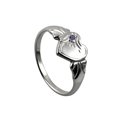 Sterling Silver Single Heart Feb Birthstone Signet Ring Size F - alternate