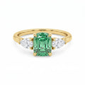 14ct Yellow Gold Cushion Modified Brilliant Green Lab Grown Diamond Trilogy Ring