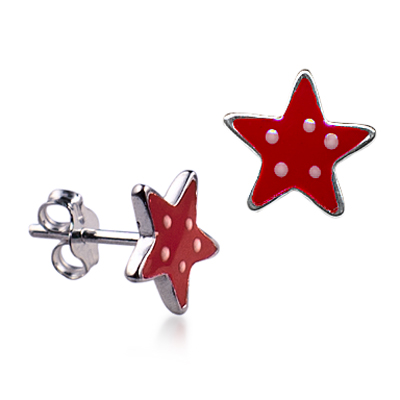 Sterling Silver Red Enamel Star Stud Earrings - alternate view