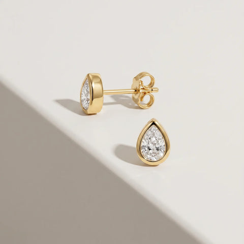 9ct Yellow Gold Pear Lab Grown Diamond Stud Earrings - alternate view