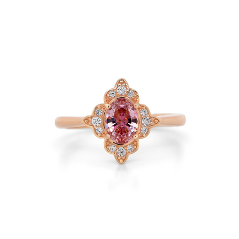 Sterling Silver Rose Gold Plated Pink Cubic Zirconia With Halo Ring - alternate view
