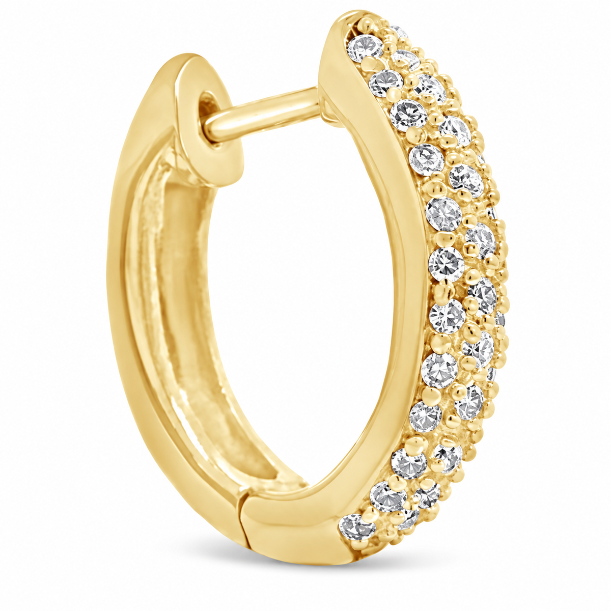 Closer look at the yellow gold diamond huggies