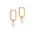9ct Yellow Gold Hoops With Freshwater Pearl Drop