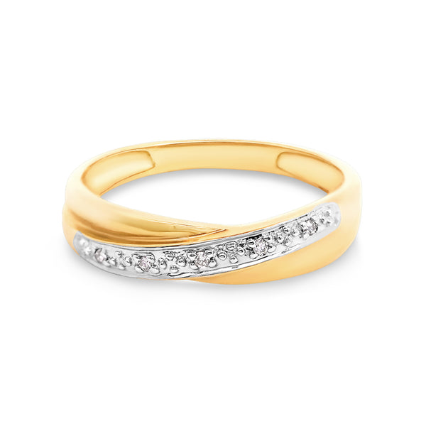 9ct Yellow Gold Diamond Set Crossover Ring