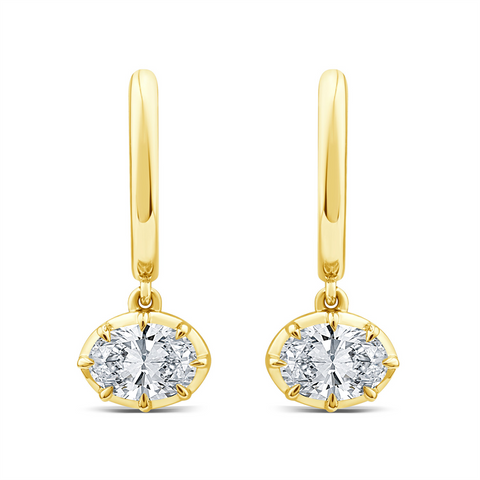 9ct Yellow Gold Oval Lab Grown Diamond Huggie Drops - alternate view