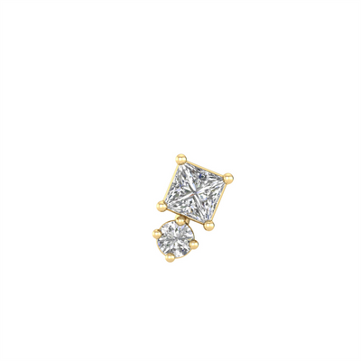 9ct Yellow Gold Princess and Round Lab Grown Diamond Single Stud Earring