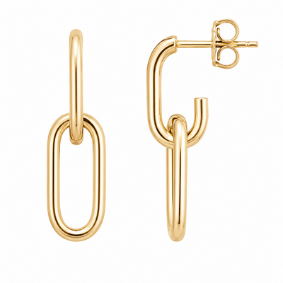 9ct Yellow Gold Double Paperclip Drop Stud Earrings