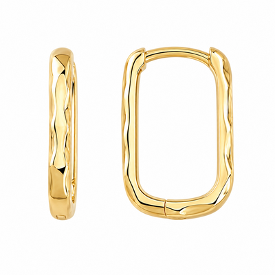 9ct Yellow Gold Diamond Cut Rectangular Huggie Earrings