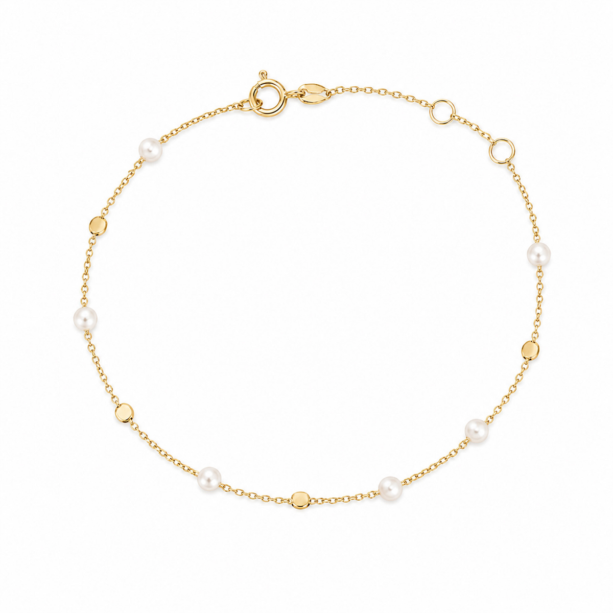 9ct Yellow Gold Stationed Ball & Freshwater Pearl Bracelet