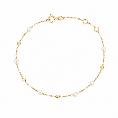 9ct Yellow Gold Stationed Ball & Freshwater Pearl Bracelet