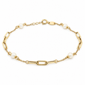 9ct Yellow Gold Paperclip & Pearl Bracelet