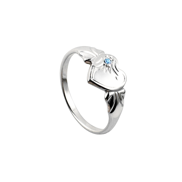 Sterling Silver Single Heart Signet Ring With December Birthstone
