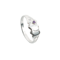 Sterling Silver Double Heart Purple Cz Signet Ring [Size F]