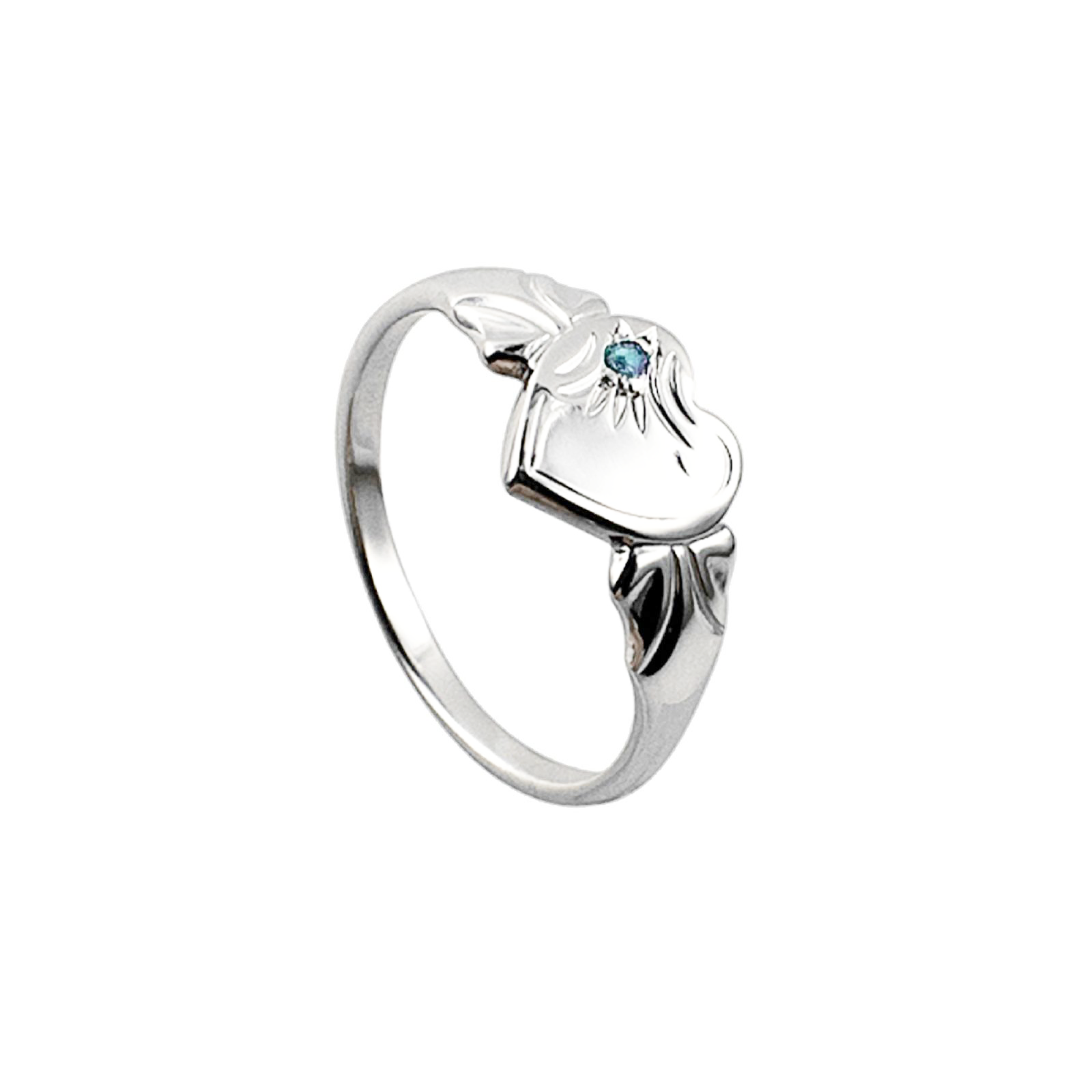 Sterling Silver Single Heart March Birthstone Signet Ring