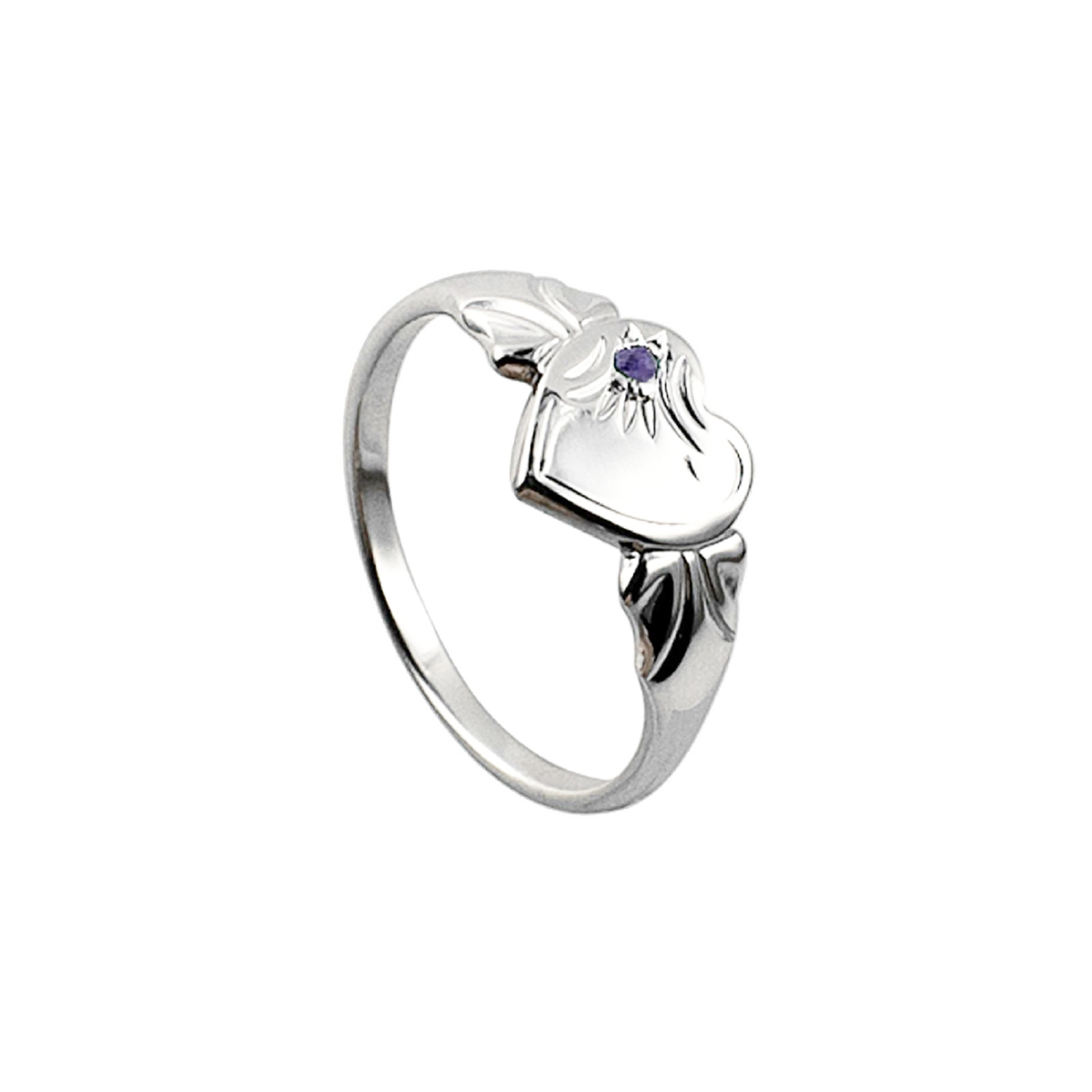 Sterling Silver Single Heart June Birthstone Signet Ring Size H