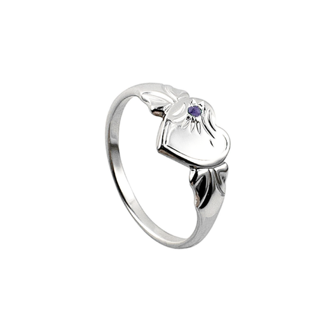 Sterling Silver Single Heart June Birthstone Signet Ring Size H