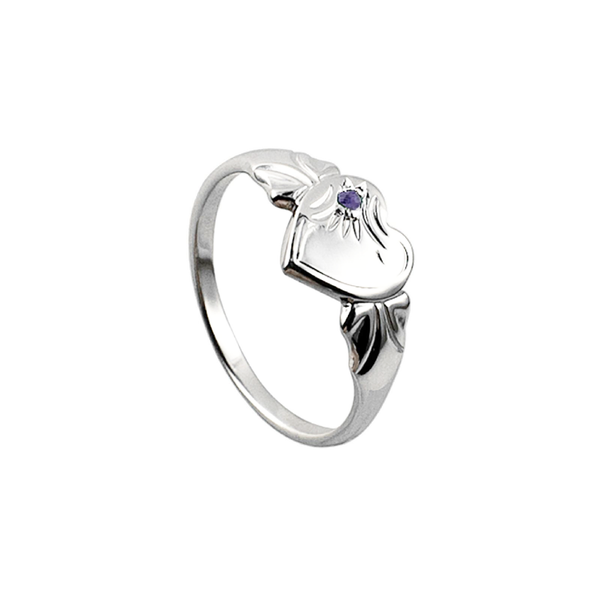 Sterling Silver Single Heart June Birthstone Signet Ring Size H